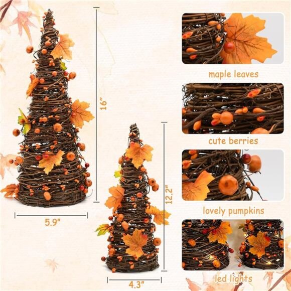 CRCZK 16inch Fall Tree Decoration Indoor, 2PCS Artifical Autumn Rattan Pumpkins - Picture 4 of 8